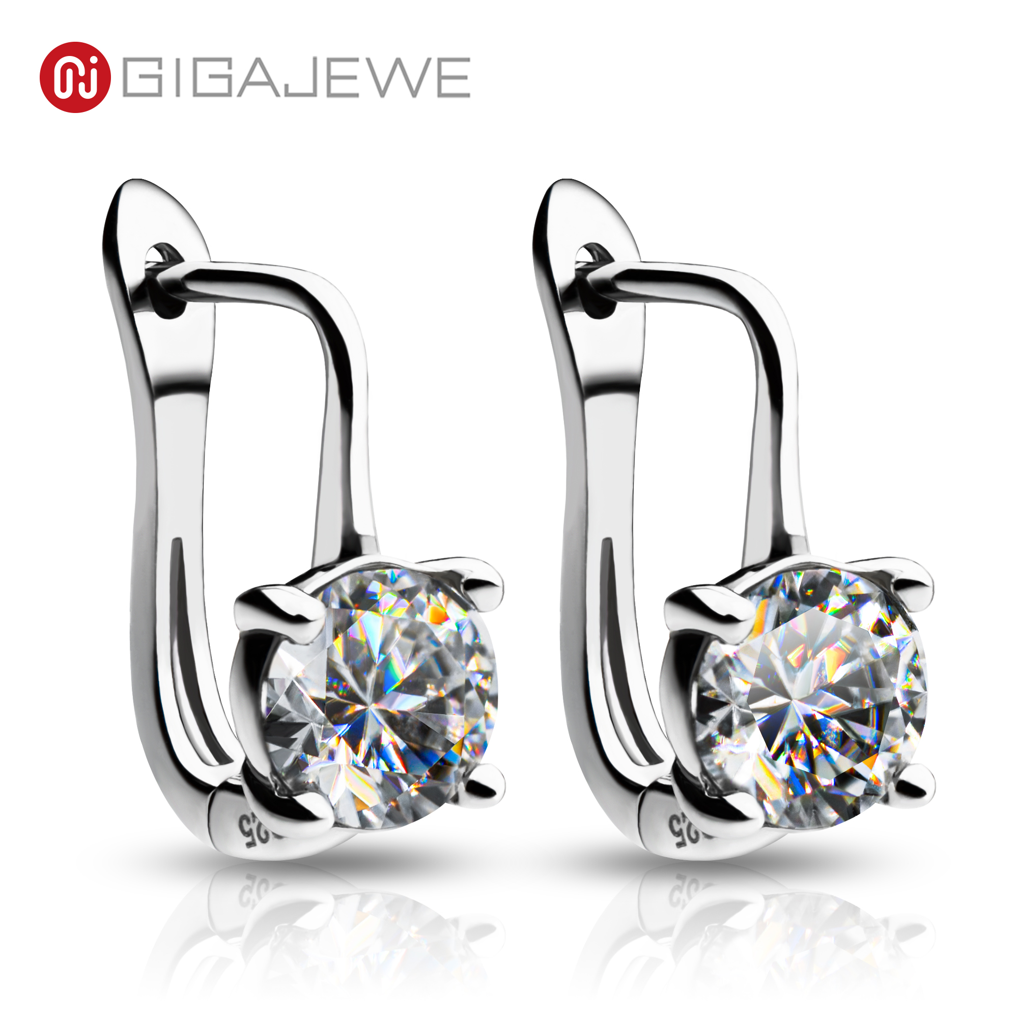 GIGAJEWE 莫桑钻 EF 颜色 VVS1 总 2 克拉 925 银吊式耳环 18K 镀金钻石测试通过珠宝女士女孩礼物