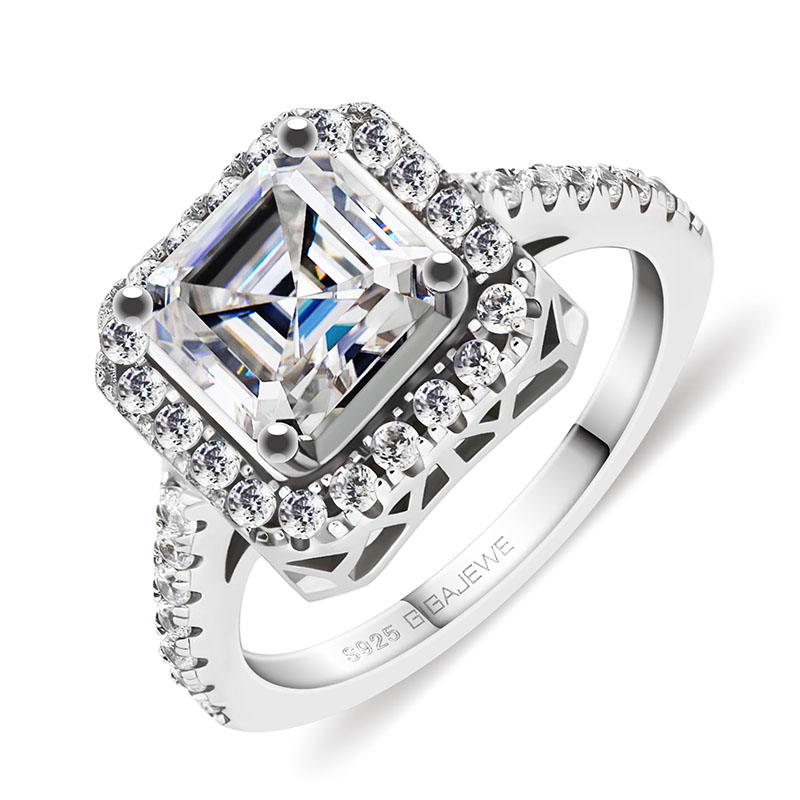 GIGAJEWE 2.2 克拉 7.5 毫米 D 彩色 Asscher 18K 白金镀 925 银莫桑石经典订婚戒指女士女孩礼物