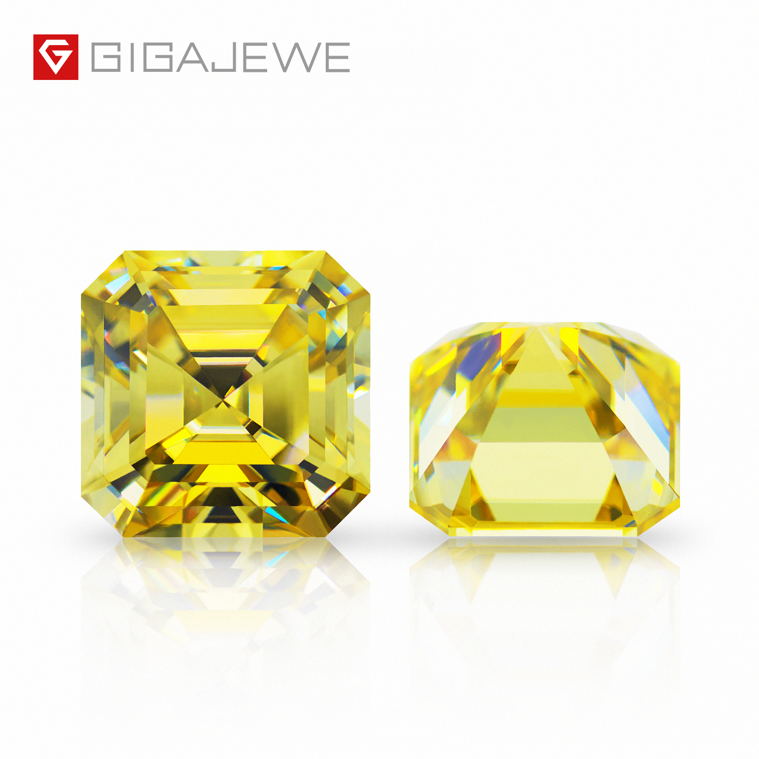 GIGAJEWE 定制稀有 Asscher 切工鲜艳黄色 VVS1 莫桑石裸钻测试通过宝石用于珠宝制作