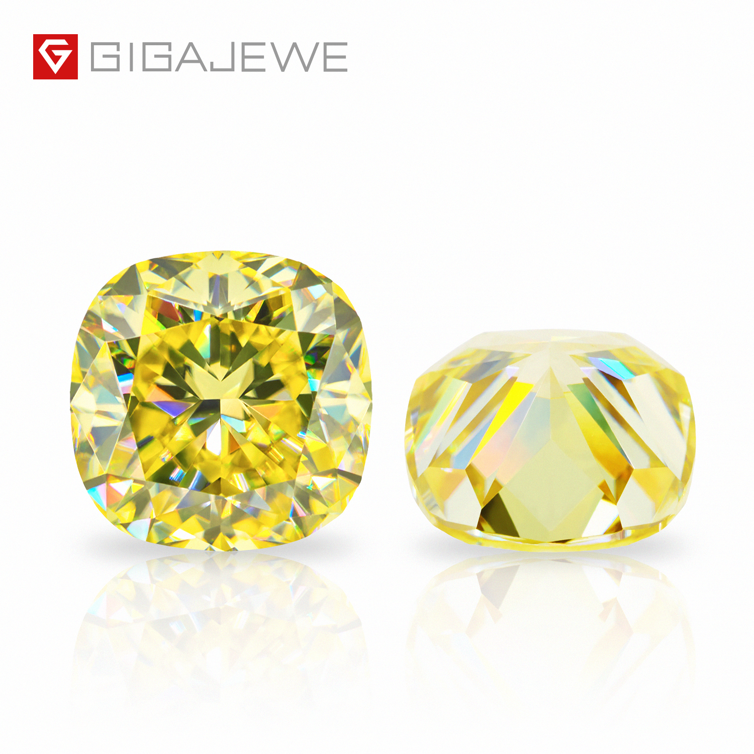 GIGAJEWE 定制碎冰垫切割鲜艳黄色 VVS1 莫桑石裸钻测试通过宝石用于珠宝制作