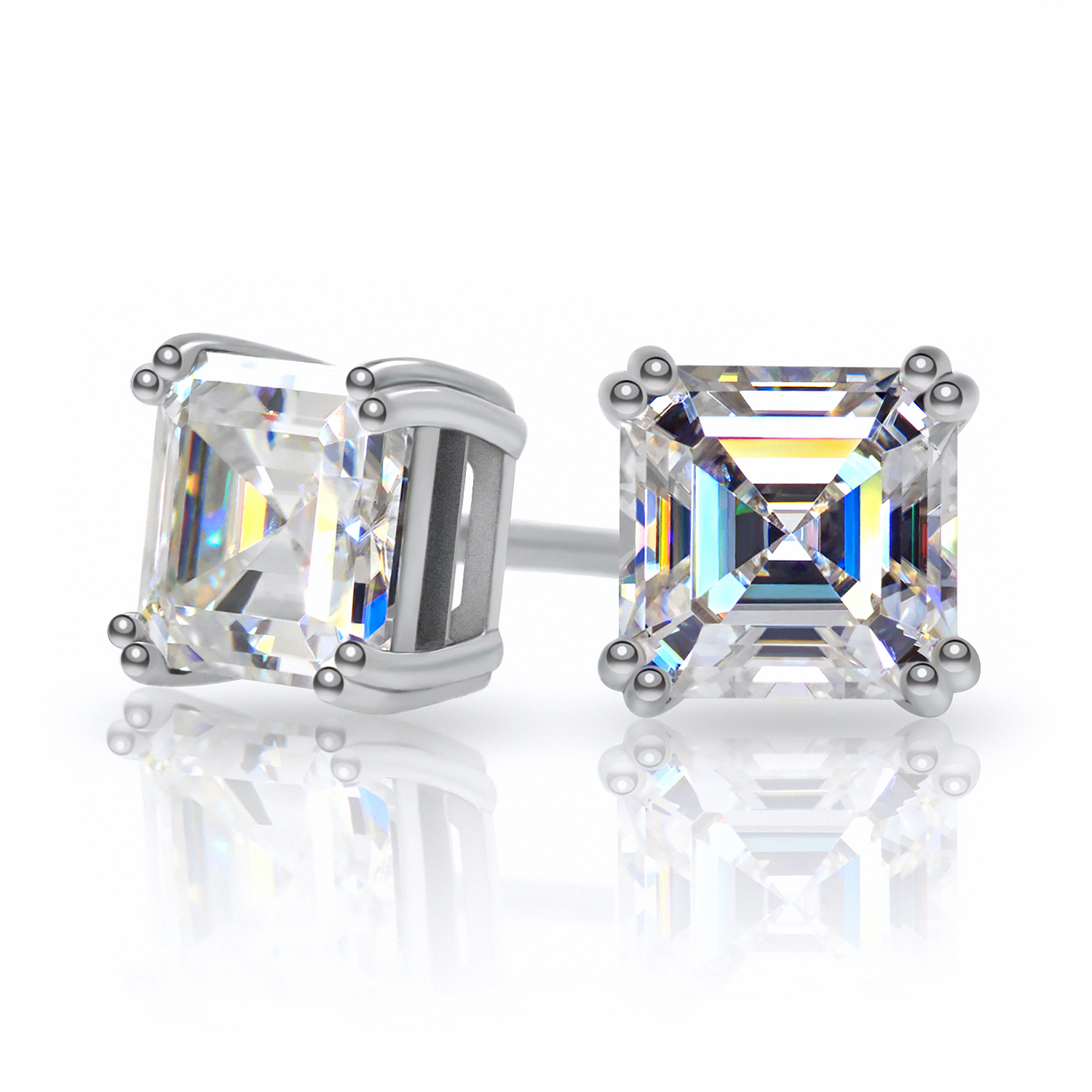 GIGAJEWE Total 1.6ct D Asscher 钻石测试通过莫桑石 18K 白金镀 925 银耳环首饰女士女孩礼物